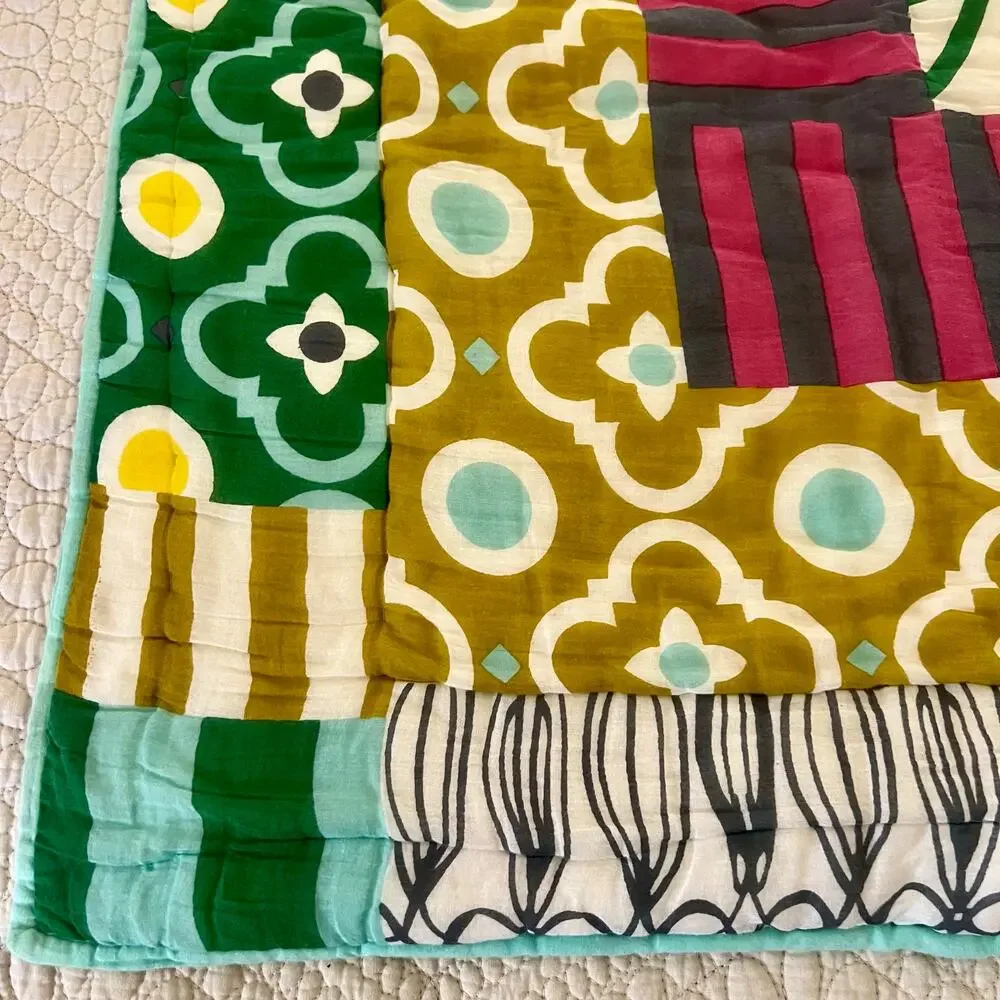 Anthropologie Lilla Patchwork Euro Sham 26x26 Cotton Quilted Pillow Cover Boho